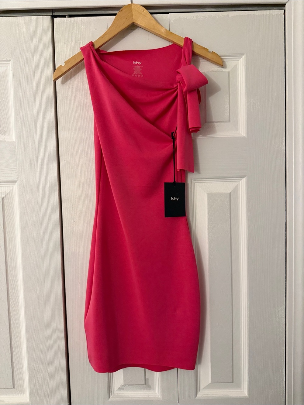 Khy One-Shoulder Knot Dress in Hot Pink